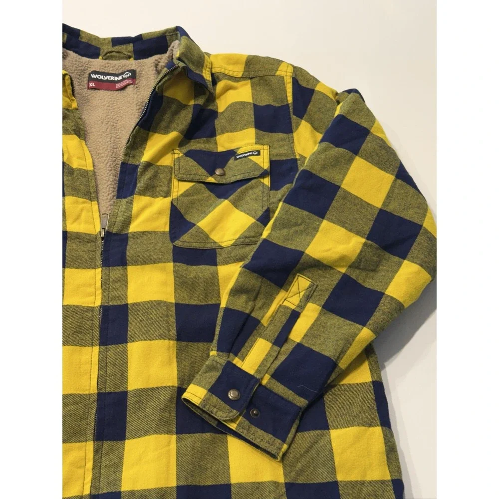 Wolverine Hastings Sherpa Lined Full Zip Shirt Jacket Mens XL Yellow Plaid